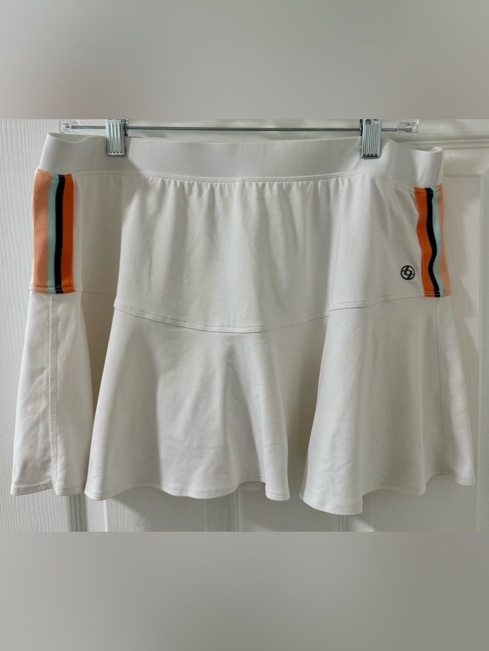 Lija White Pickleball Golf Tennis Skirt Skort  w/ Multi Color Side Stripe Accent